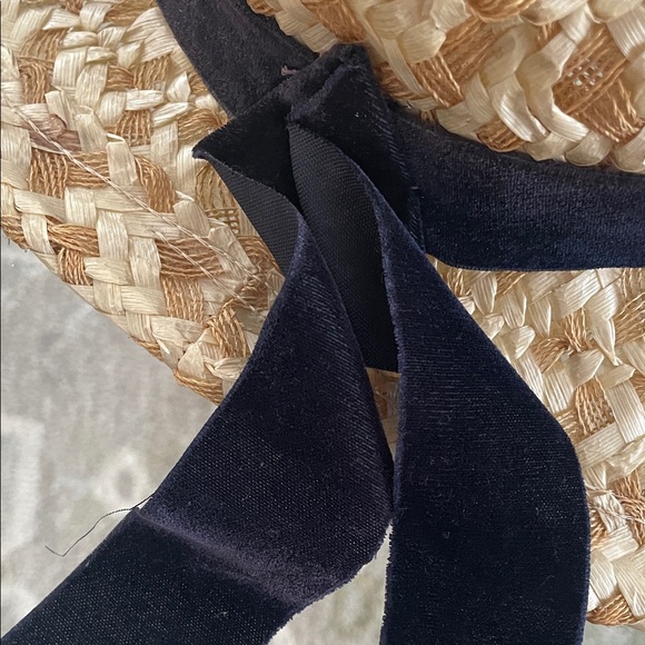 VINTAGE Chic Floral Straw Wide brim Hat with velvet Ribbon Poppies! - Picture 6 of 7